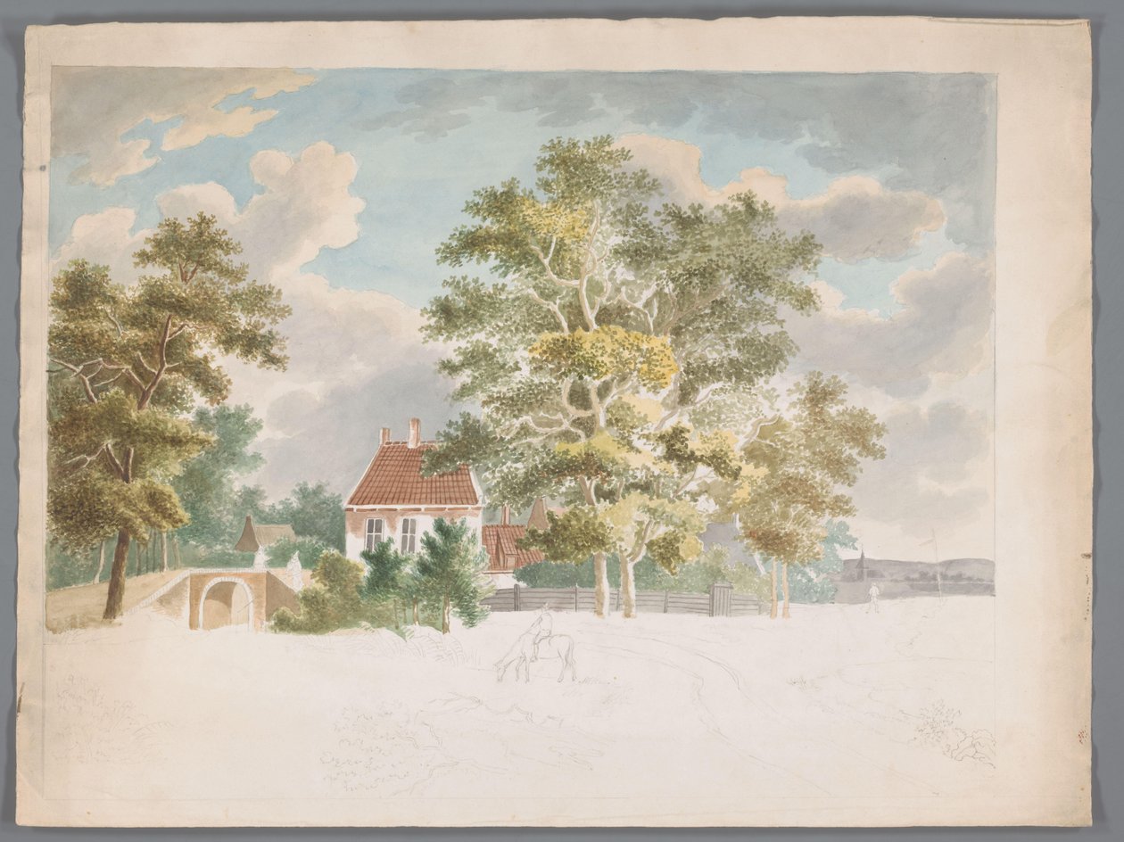 View of a House Between Trees on a Country Road by Anonymous