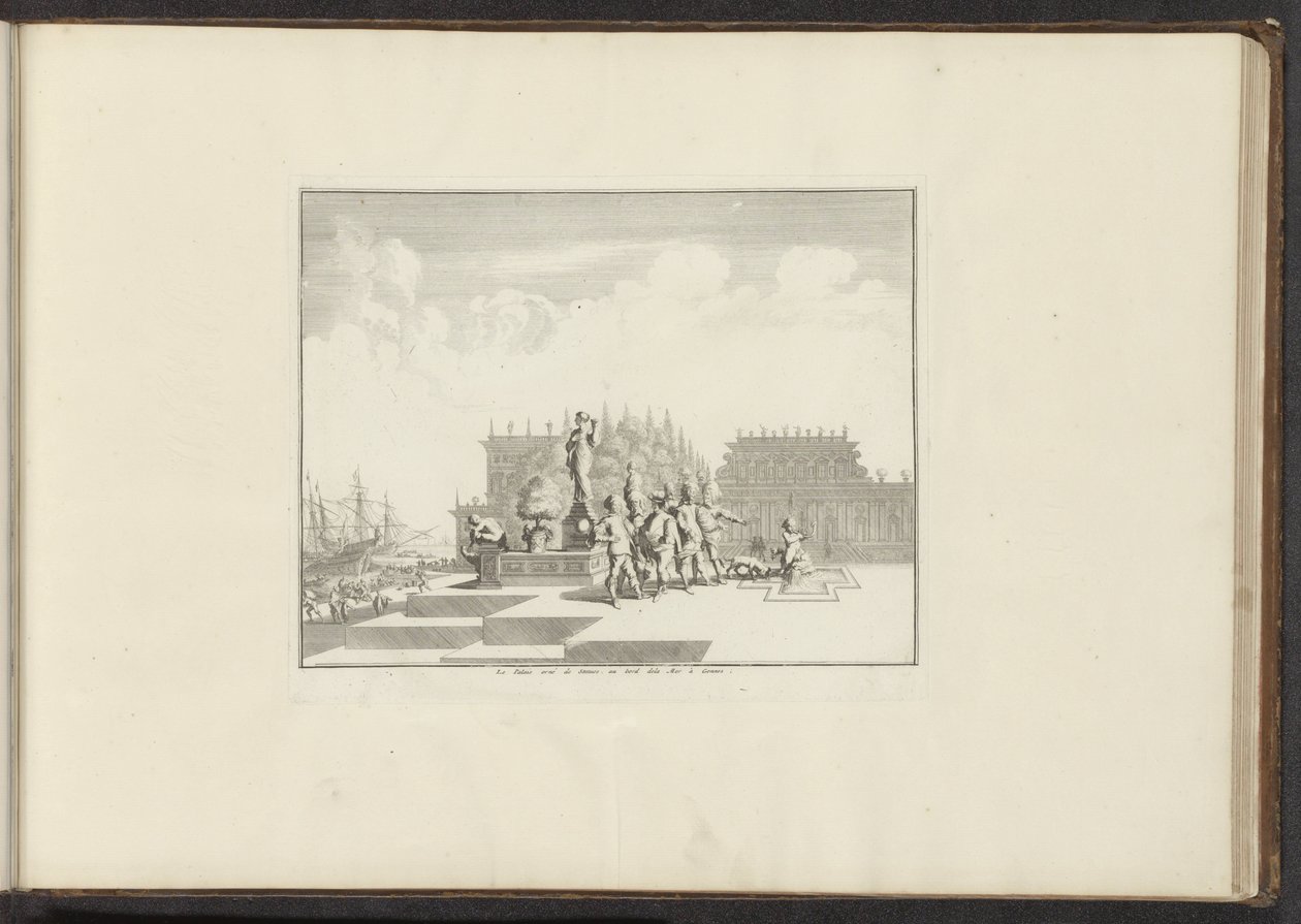 View of a Palace and Statues by the Waterfront in Genoa by Anonymous