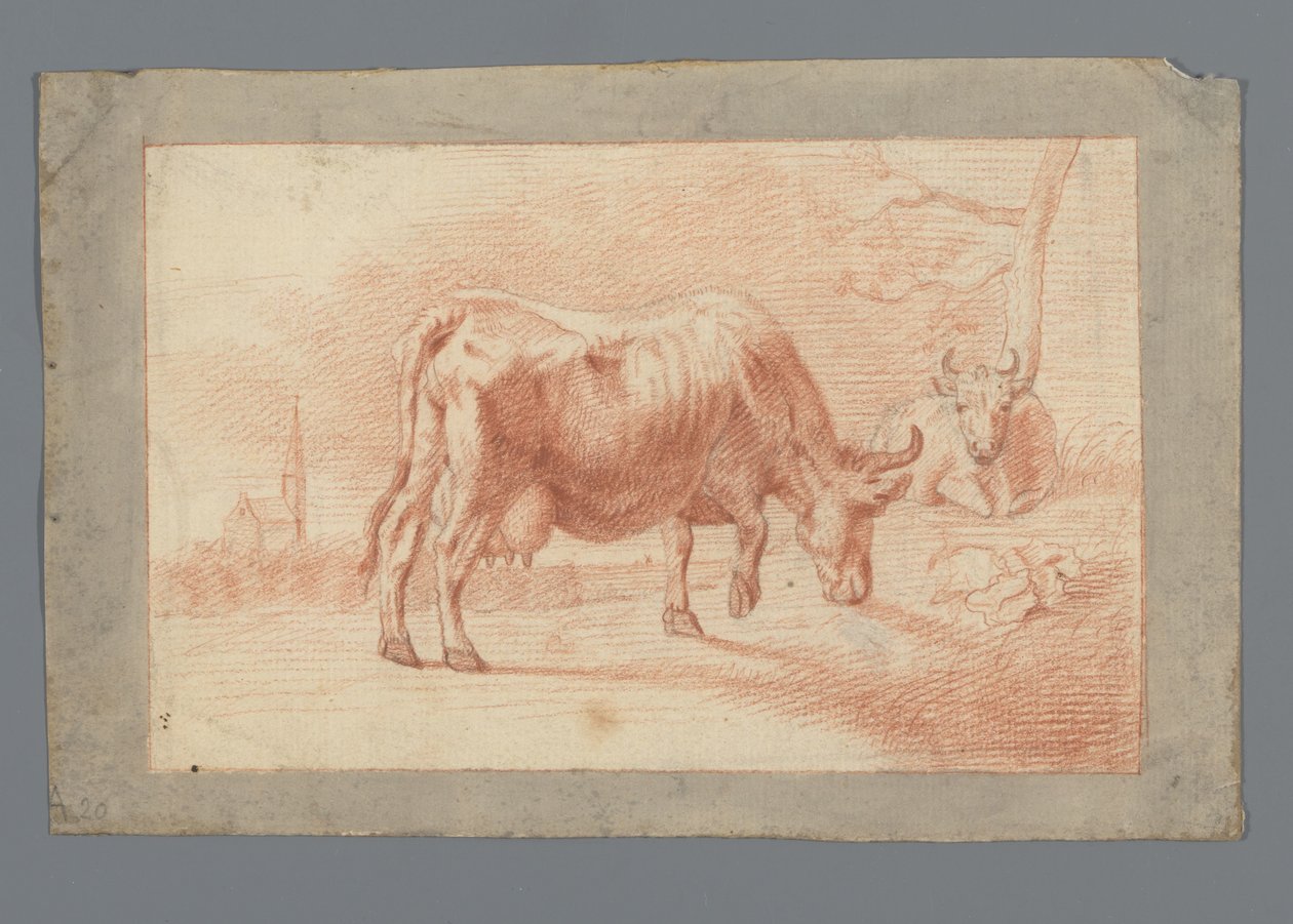 Grazing and Lying Cow by Anonymous
