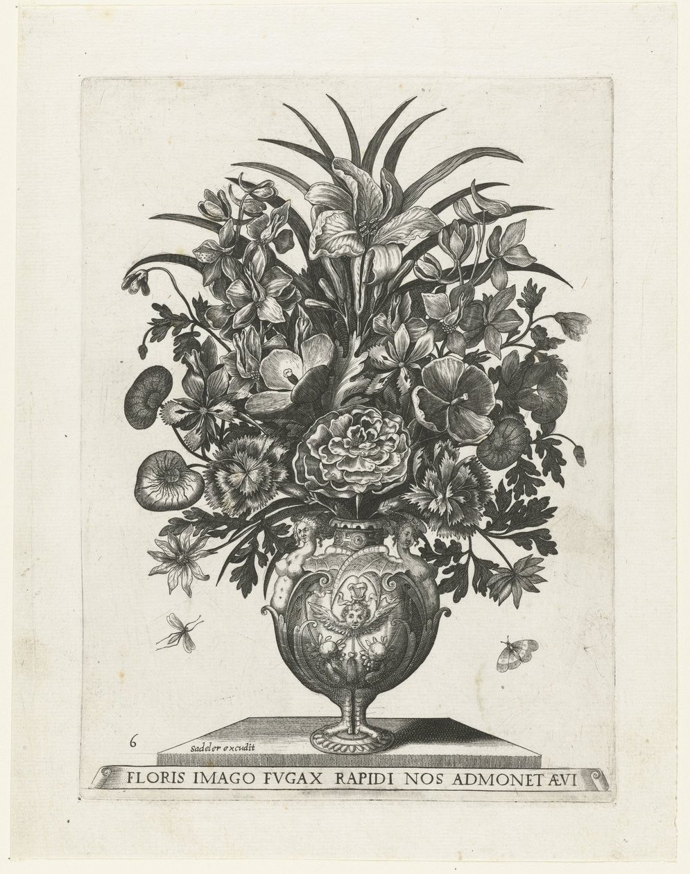 Grotesque Vase with a Cherub and Garlands (Vases with Flowers) by Anonymous