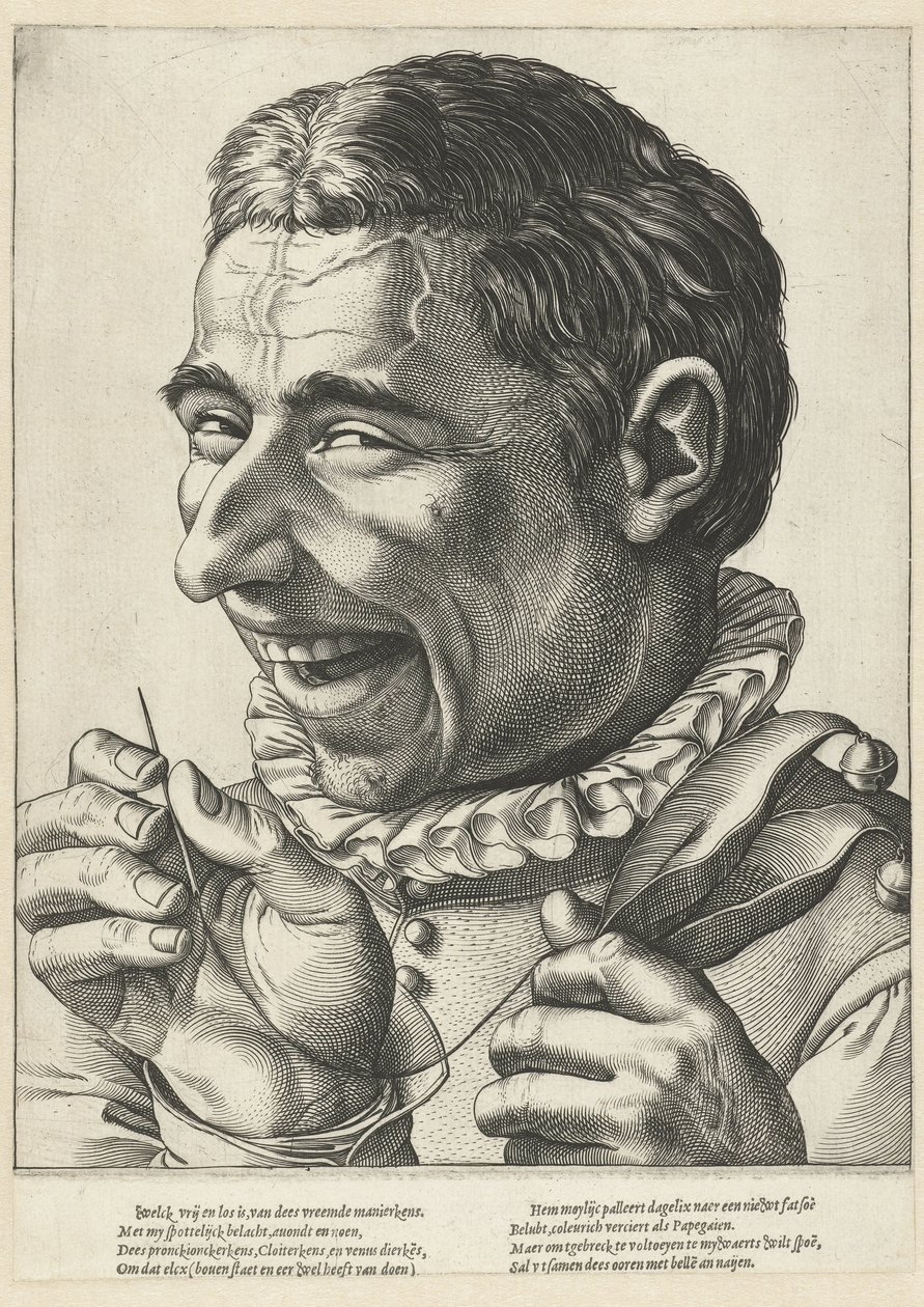 Laughing Jester with Needle and Thread by Anonymous