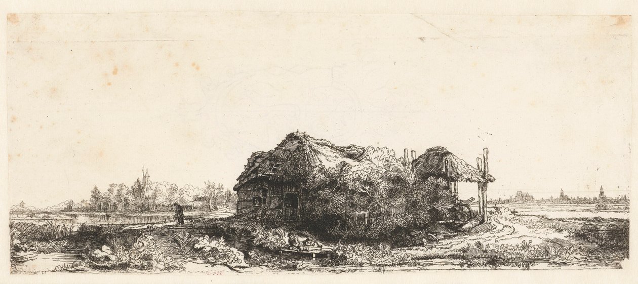 Landscape with Cottages and a Hay Barn: Oblong by Anonymous