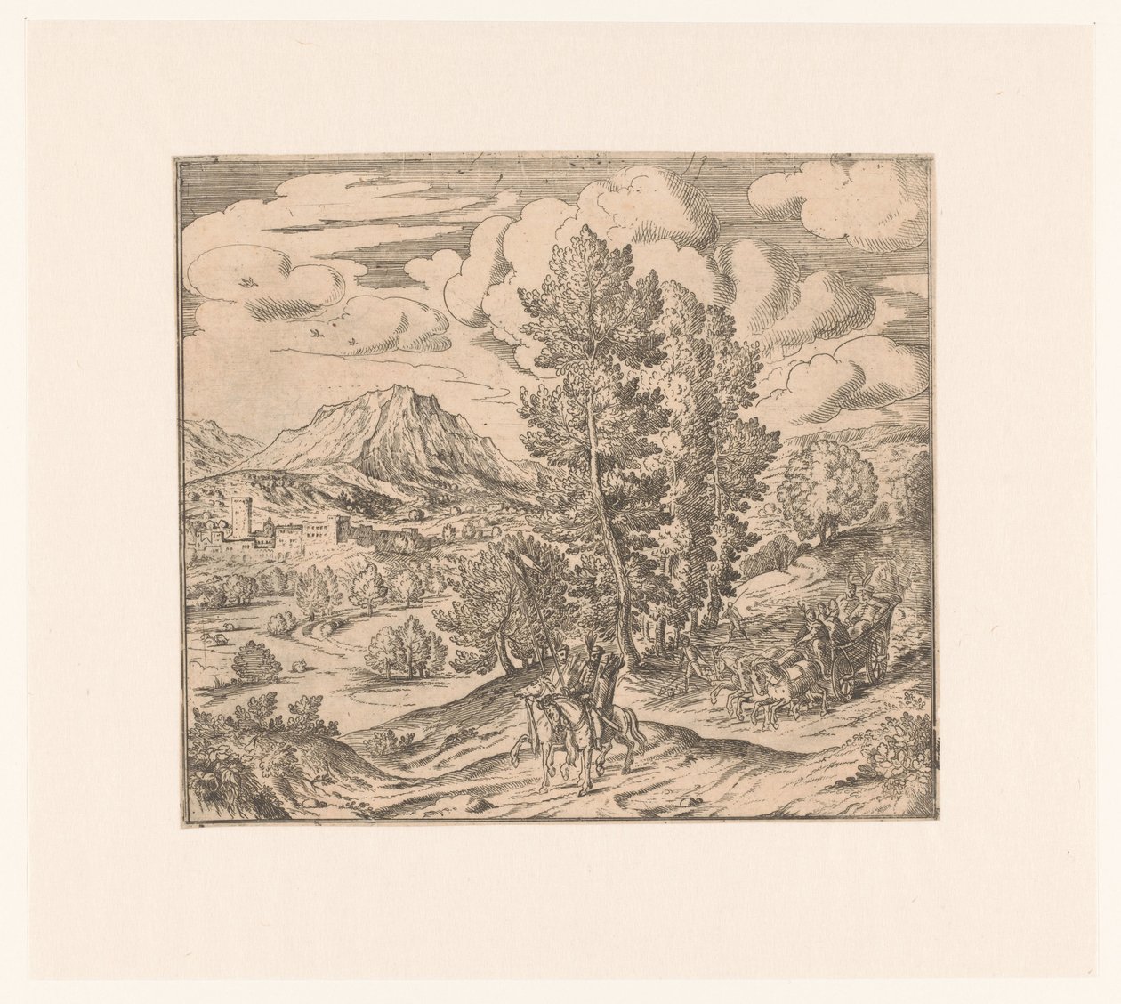 Landscape with Two Riders and a Carriage by Anonymous
