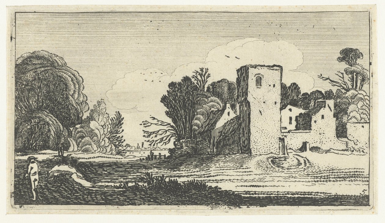 Landscape with Square Tower by Houses (Landscapes after Esaias van de Velde series) by Anonymous
