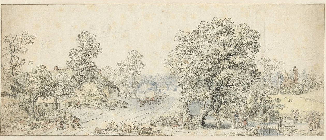 Landscape with Walkers, a Shepherd, and Many Other Figures by Anonymous