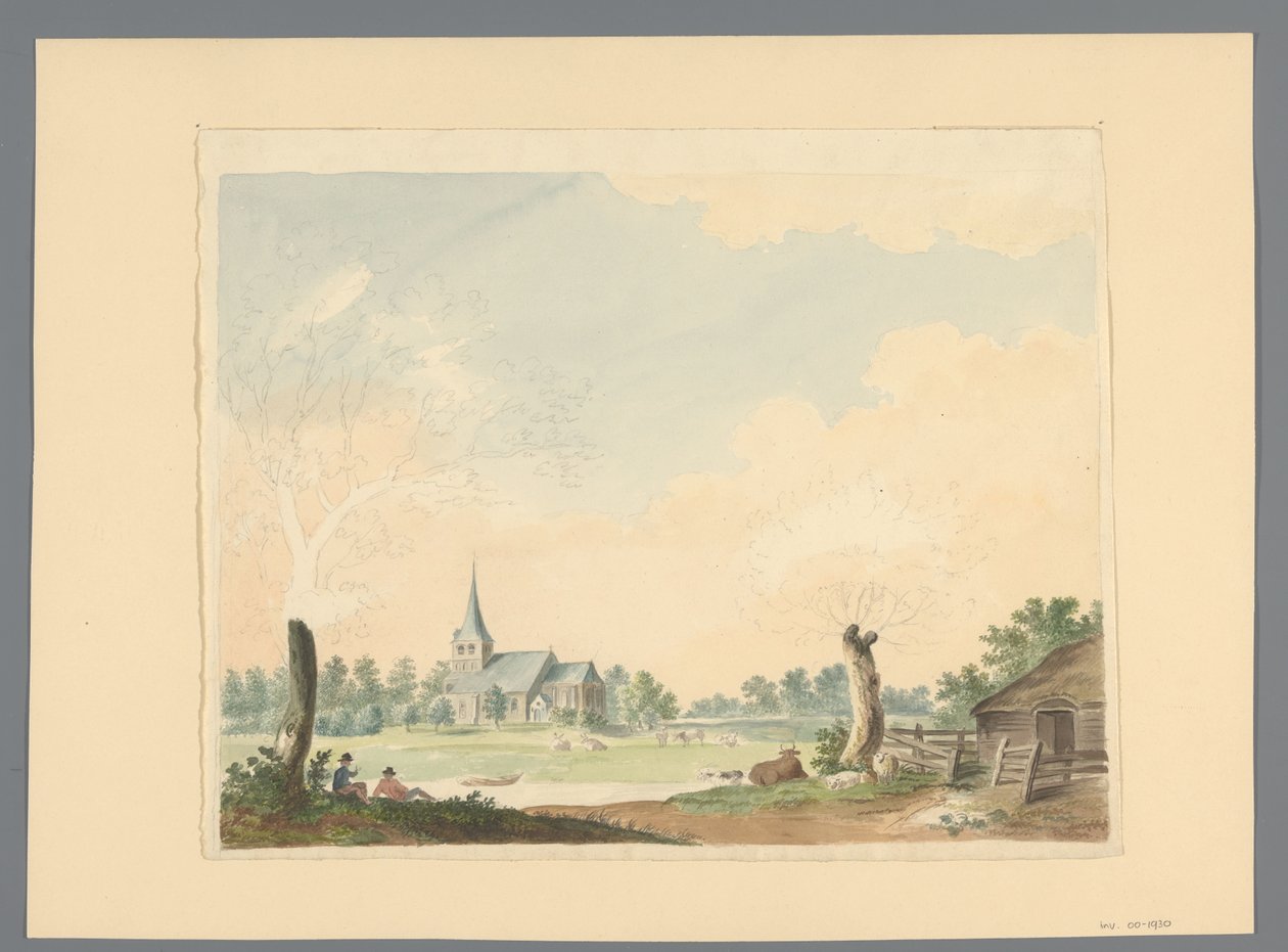 Landscape with View over Meadow to a Church by Anonymous