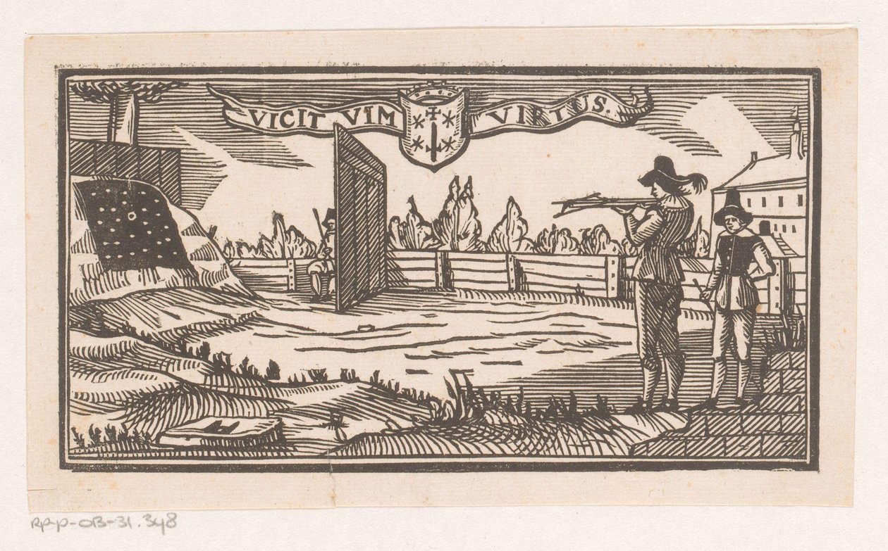 Man with a Crossbow Aiming at a Target on a Shooting Range by Anonymous