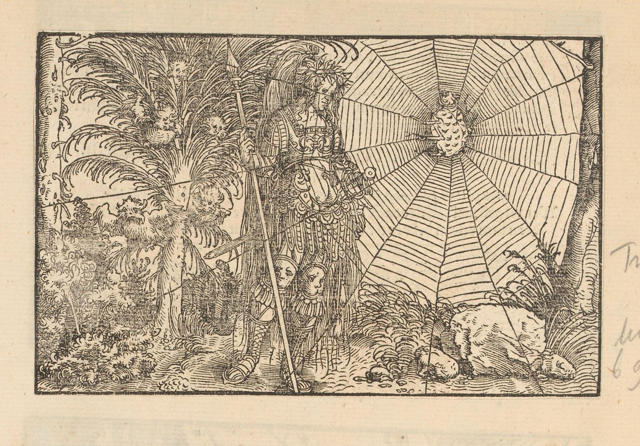 Minerva as Warrior by a Spider Web with Spider by Anonymous