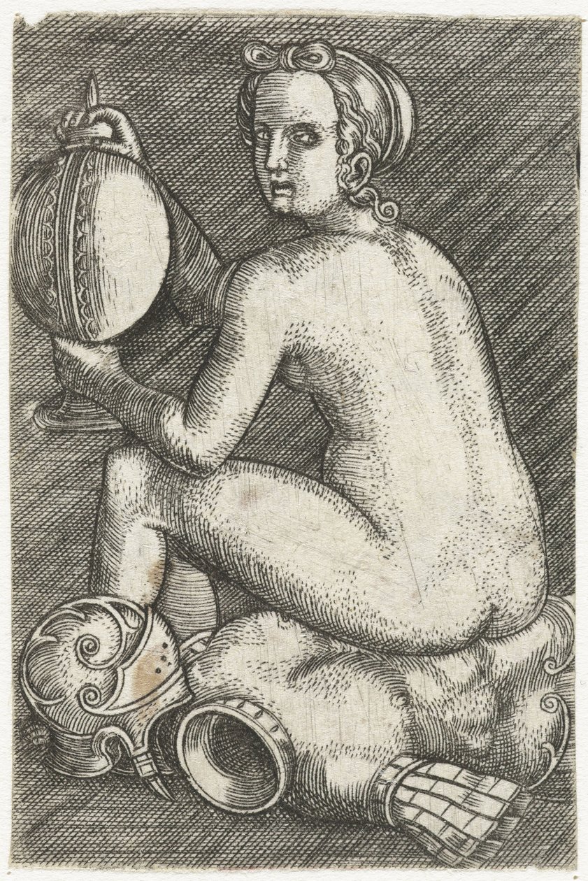 Naked Woman Sitting on Armor by Anonymous