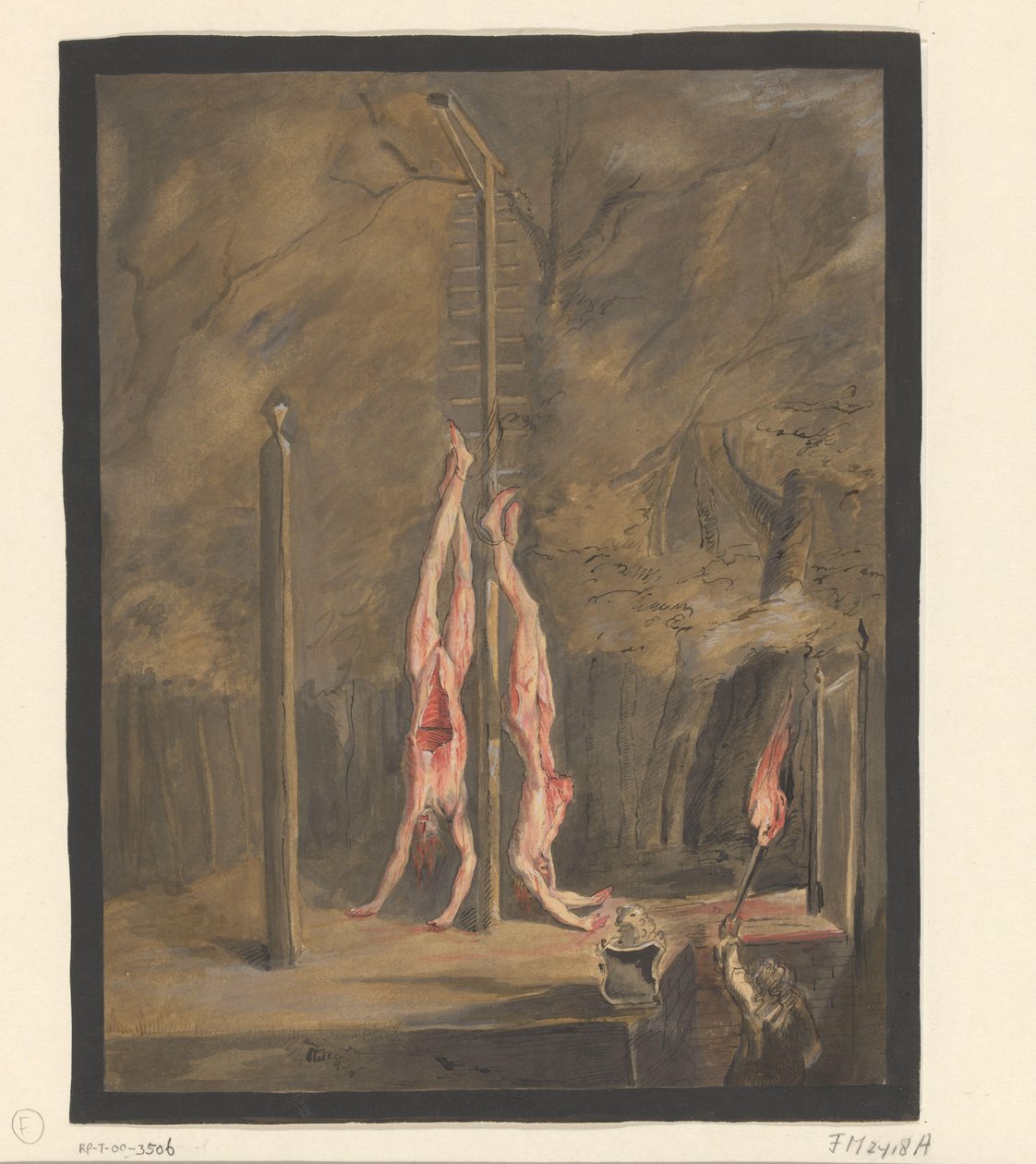Night Scene with the Mutilated Bodies of the De Witt Brothers at the Gallows by Anonymous