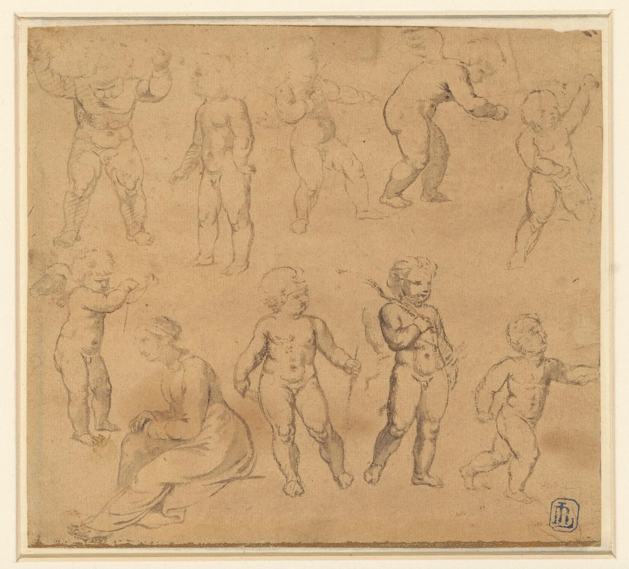 Nine Studies of Putti and a Seated Woman Facing Left by Anonymous