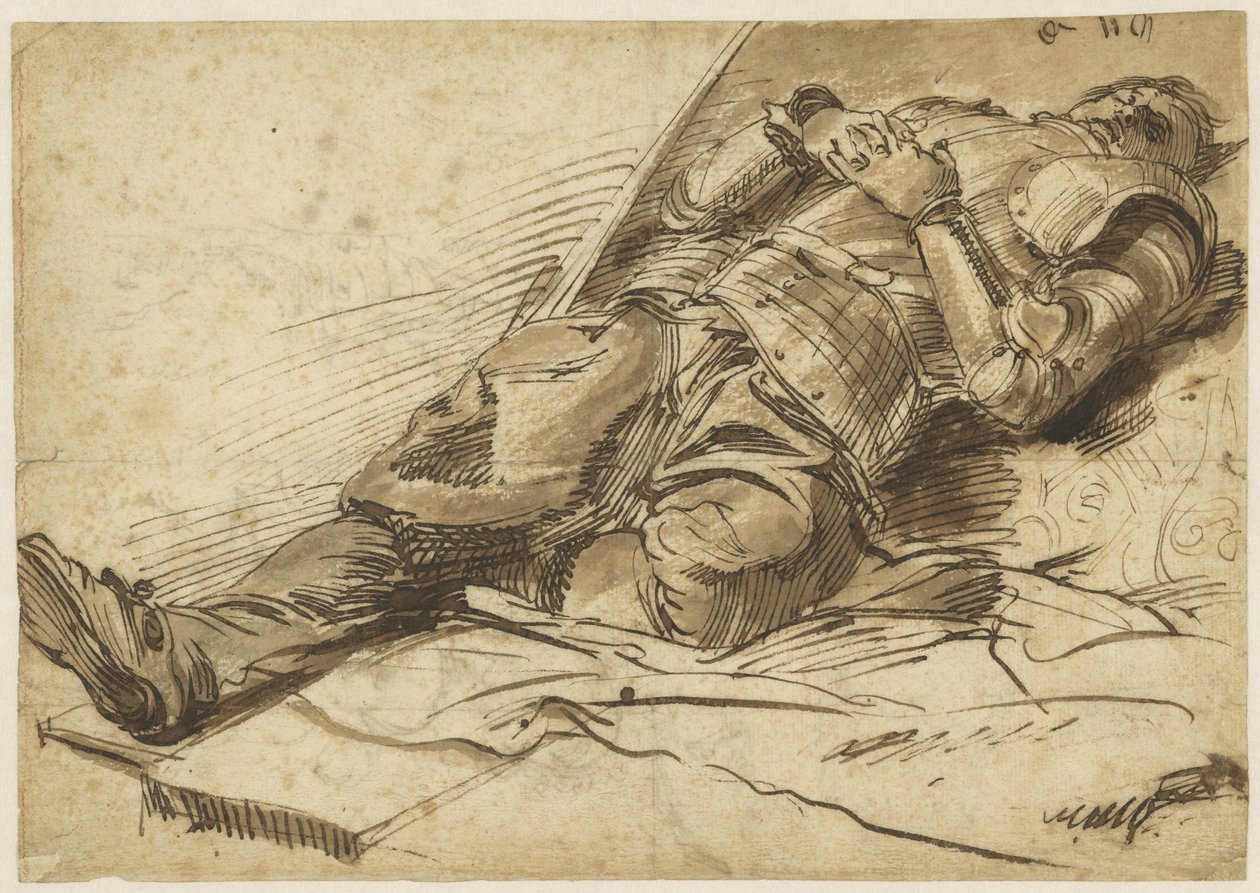 Warrior Lying on His Back in Armor, with Folded Hands by Anonymous