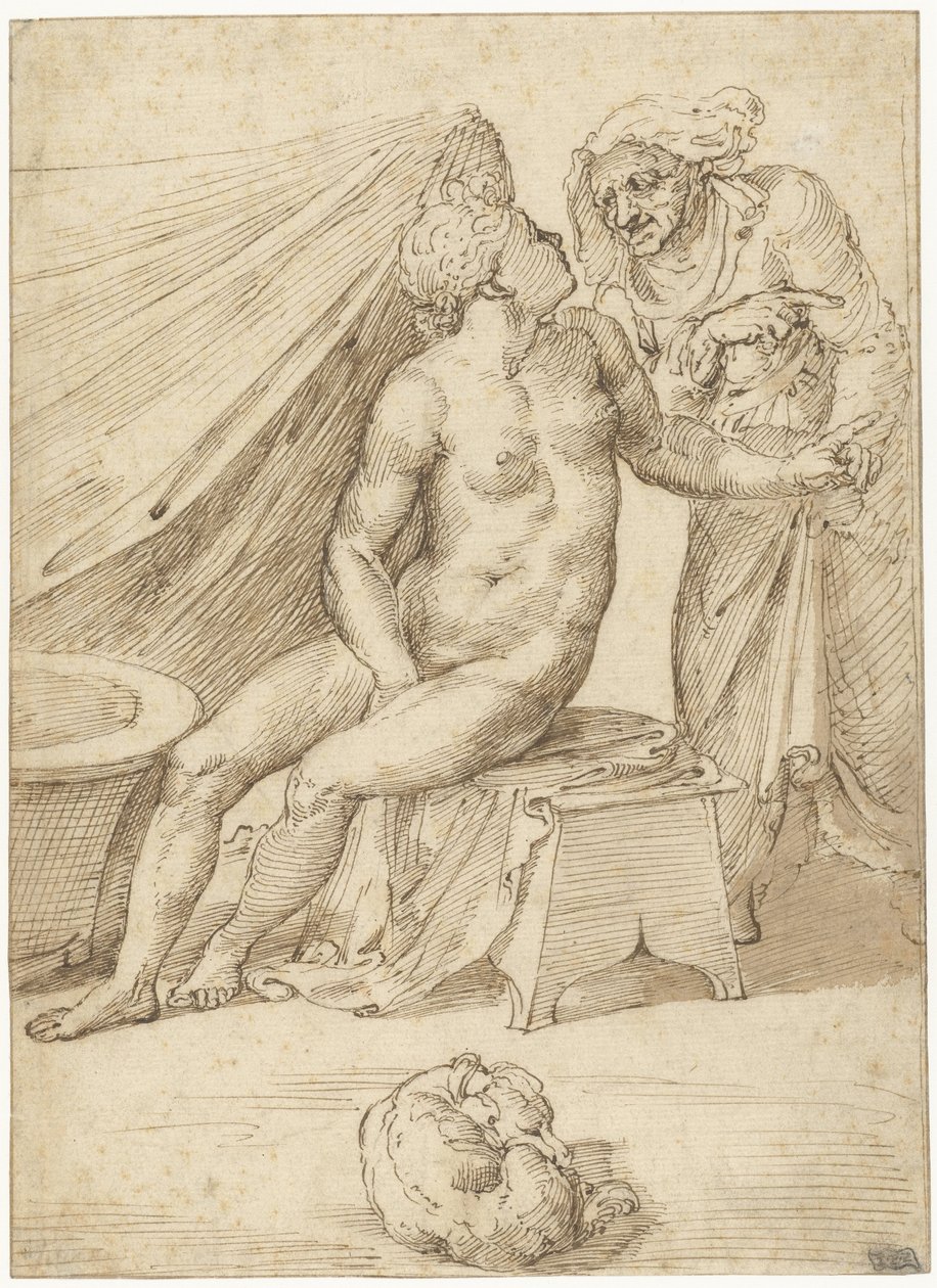 Old Woman Bringing a Message to a Young Woman Seated by a Bath by Anonymous