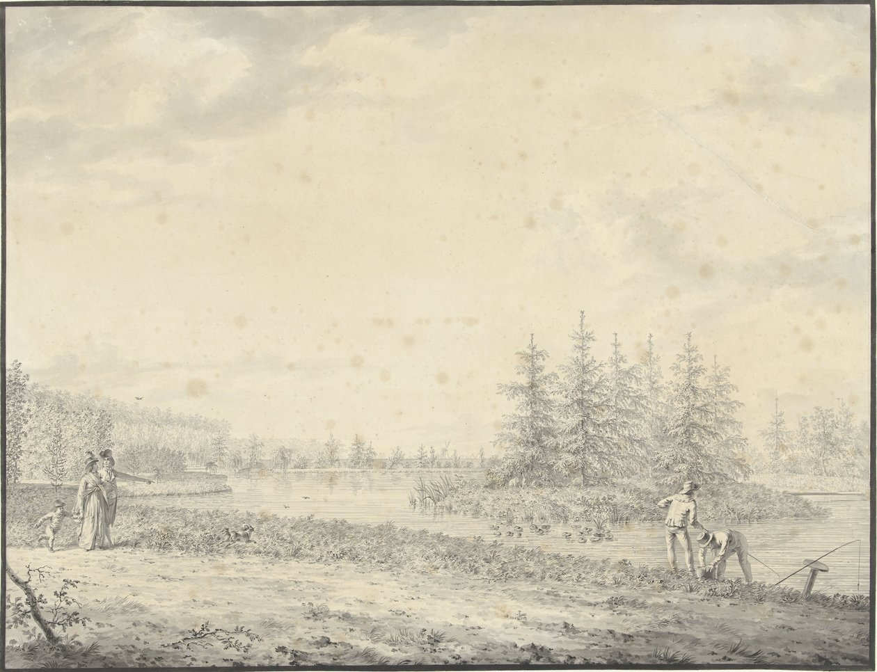 Park Landscape with Walkers and Anglers by Anonymous