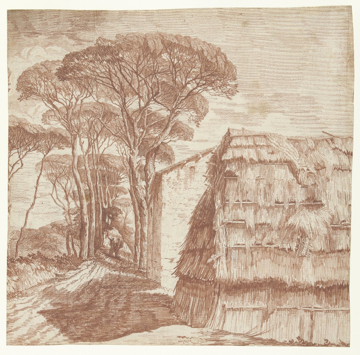 Pine Lane with Houses and a Turf Hut in the Foreground by Anonymous
