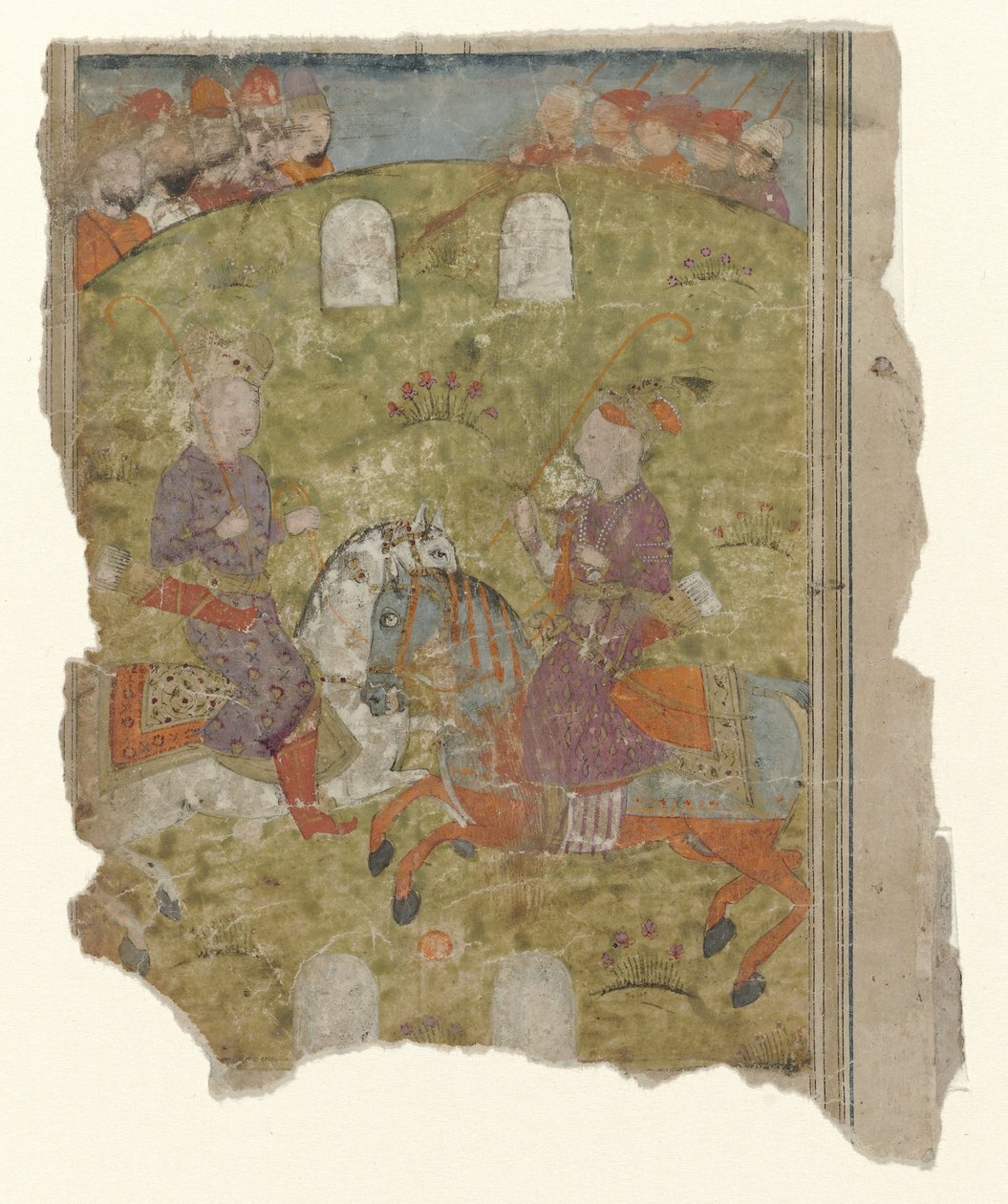 Fragment of a Miniature with Two Riders and Warriors by Anonymous