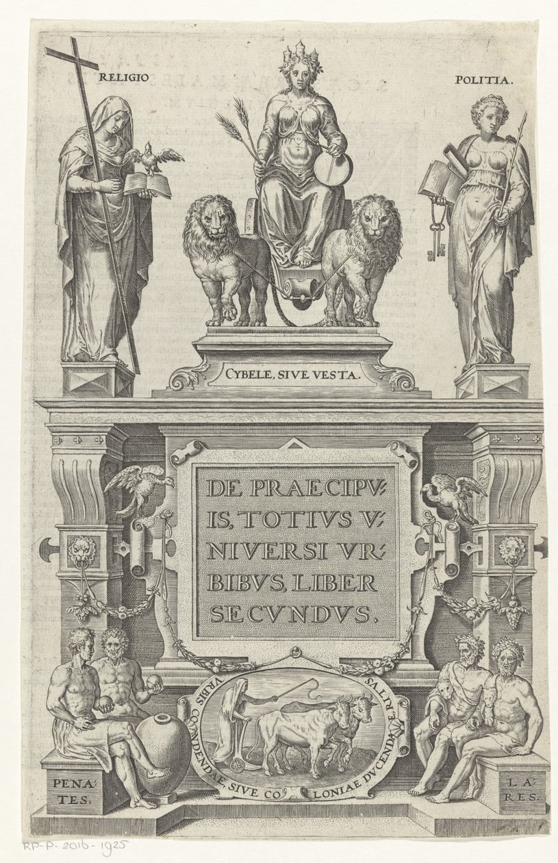 Rhea, Religion, Governance, and Household Gods (Title Page for: Georg Braun and Franz Hogenberg, De praecipuis, totius universi urbibus, liber secundus) by Anonymous