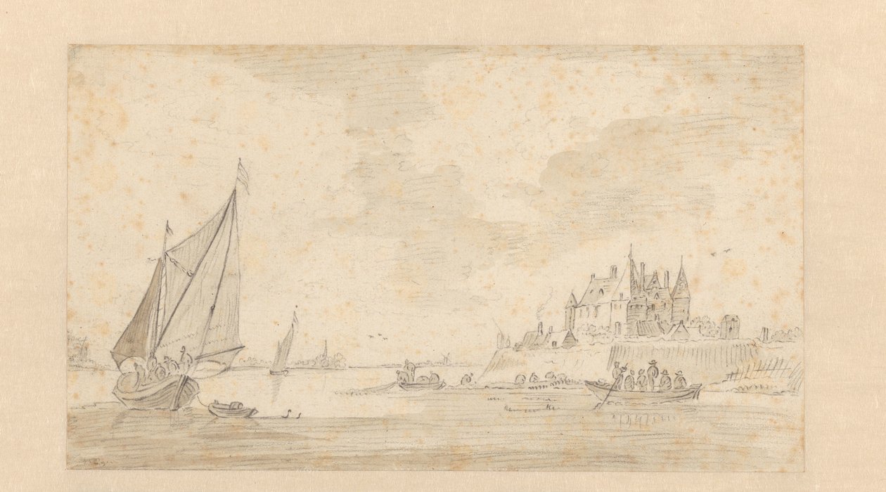 River Landscape with Castle (Loevestein?) by Anonymous