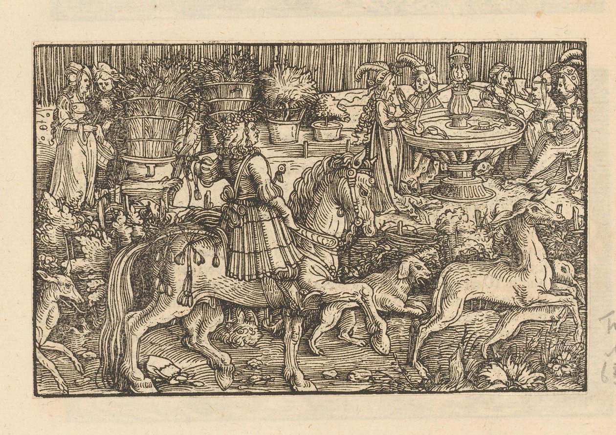 Rider with Wild Animals by an Inner Garden by Anonymous