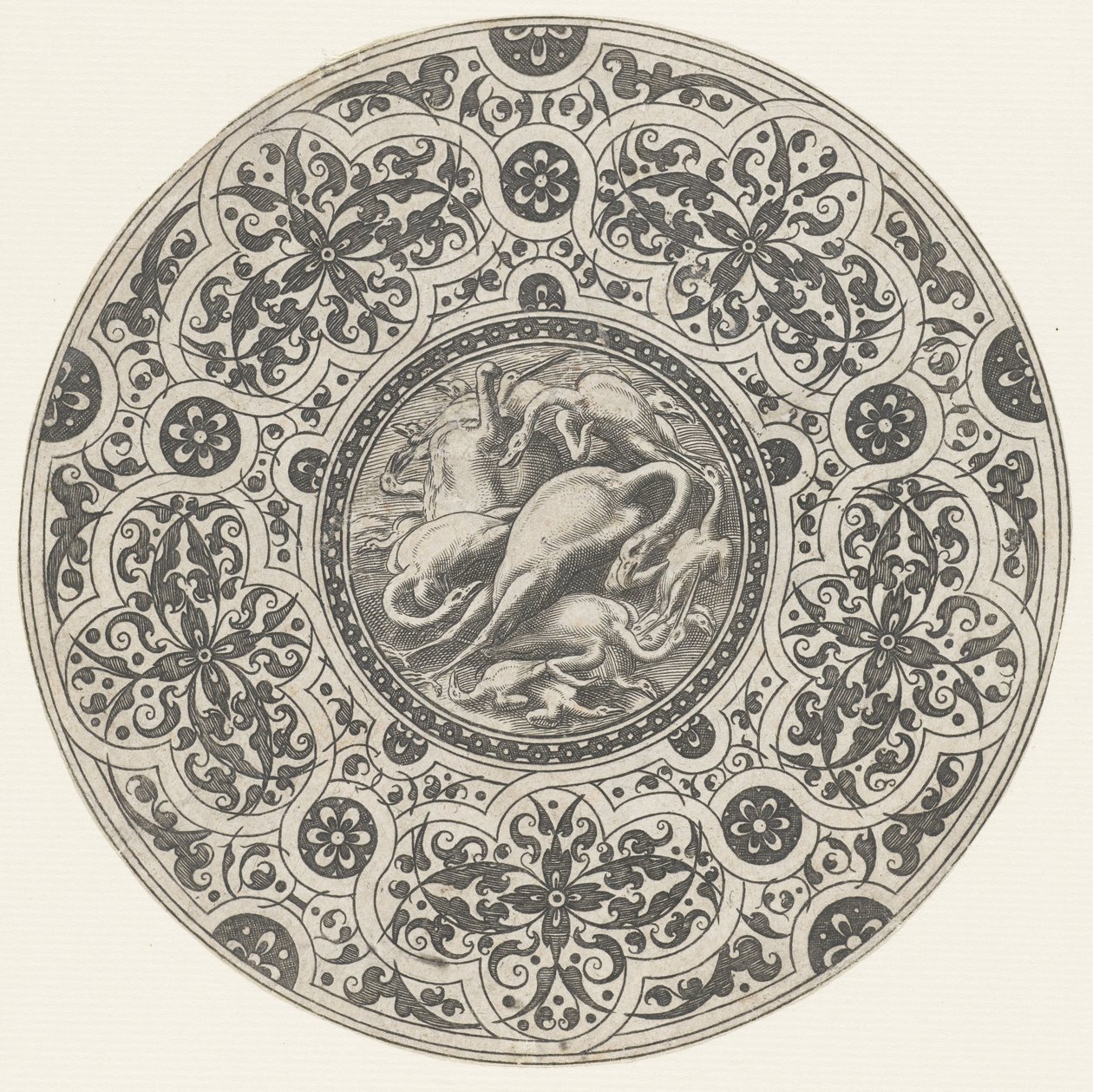 Bowl with Poultry and Moresques (series title: Designs for Plates) by Anonymous
