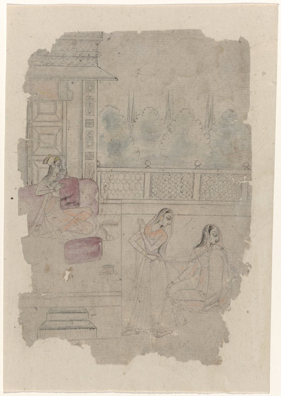 Sketch of a Couple of Ladies on a Terrace by Anonymous