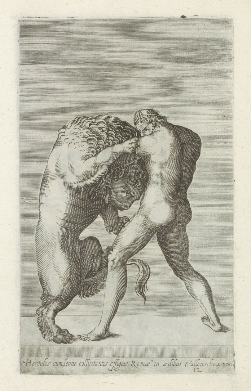 Sculpture of Hercules Fighting the Nemean Lion by Anonymous