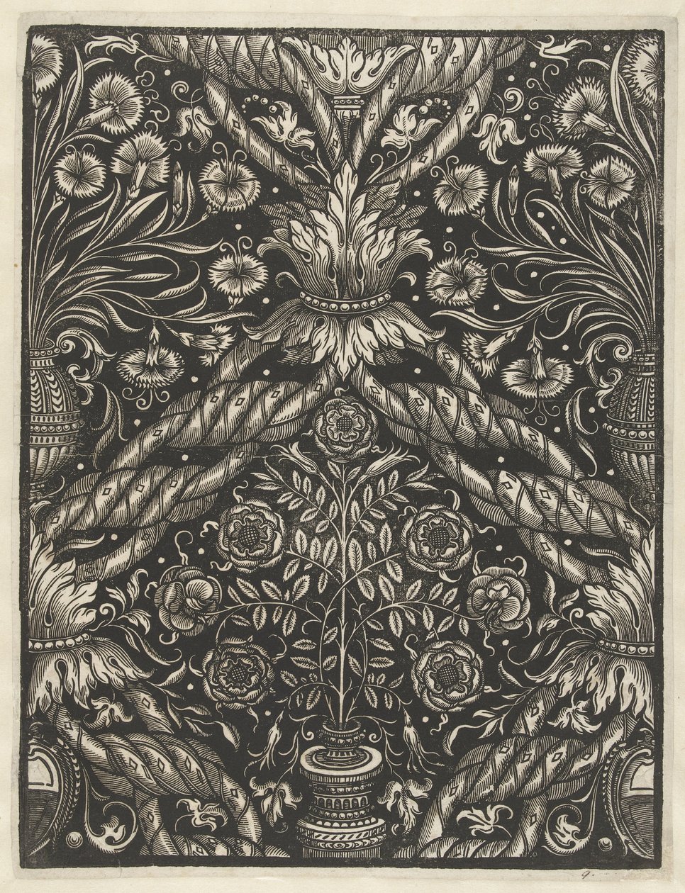 Sheet of Wallpaper with Vase and Flowers by Anonymous
