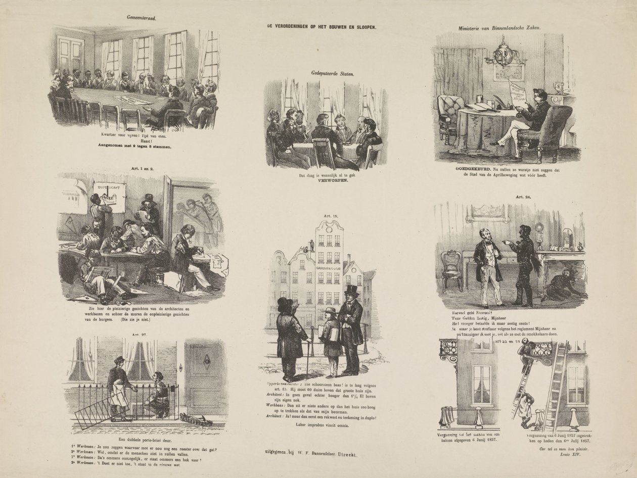 Caricature on a Regulation in Utrecht on Building and Demolition, 1857 by Anonymous