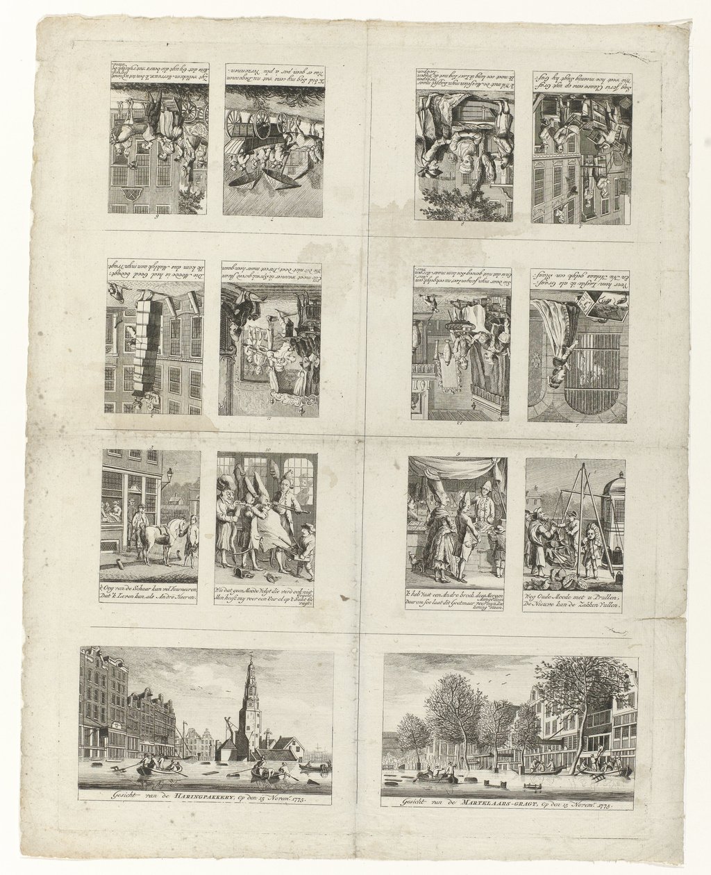 Caricatures on Fashion and Two Views of Amsterdam during the Floods of 1775 by Anonymous