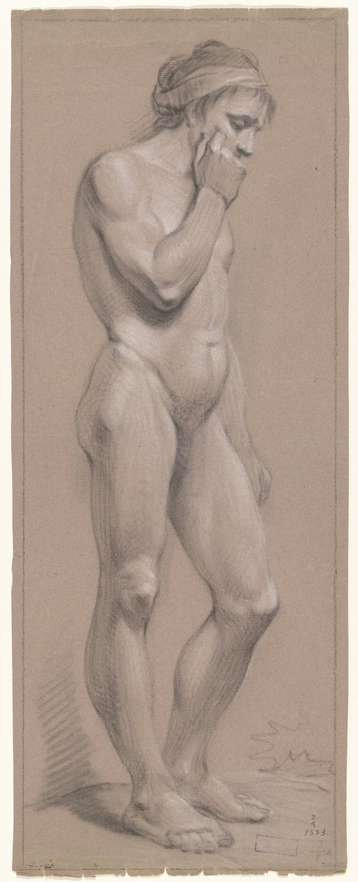 Standing Male Nude, Facing Right, Right Hand Against Face by Anonymous