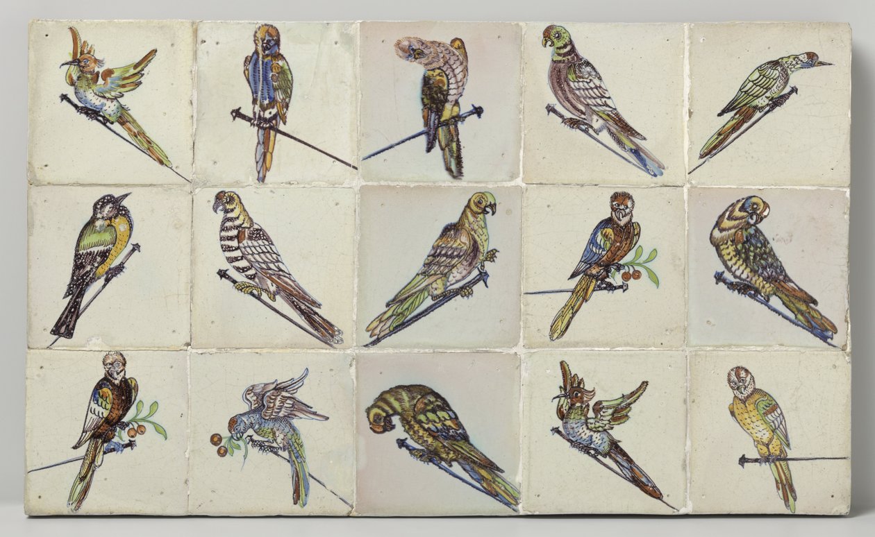 Tile Panel with Birds Perched on Nails by Anonymous