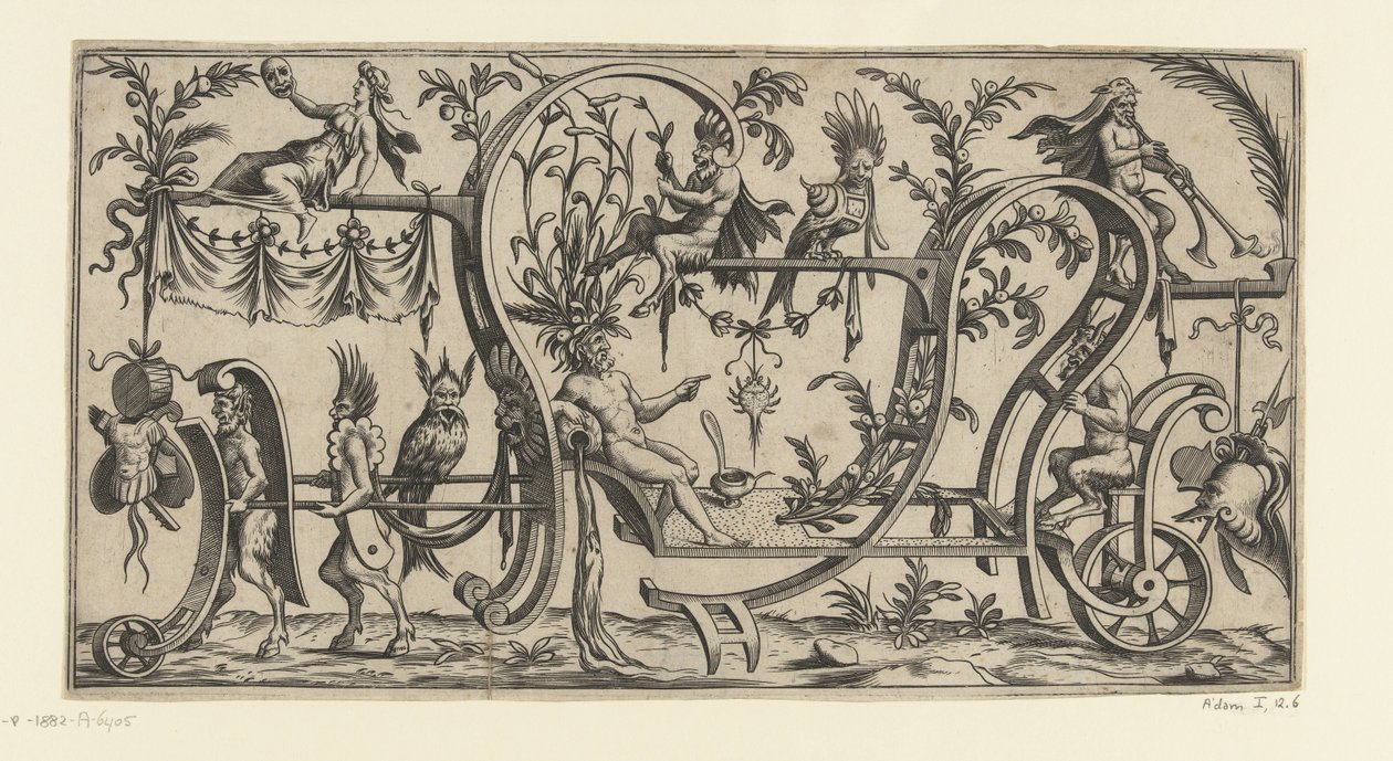 Triumphal Chariot with River God Pulled by Two Satyrs (Triumphal Chariots of Grotesques and Cartouches) by Anonymous