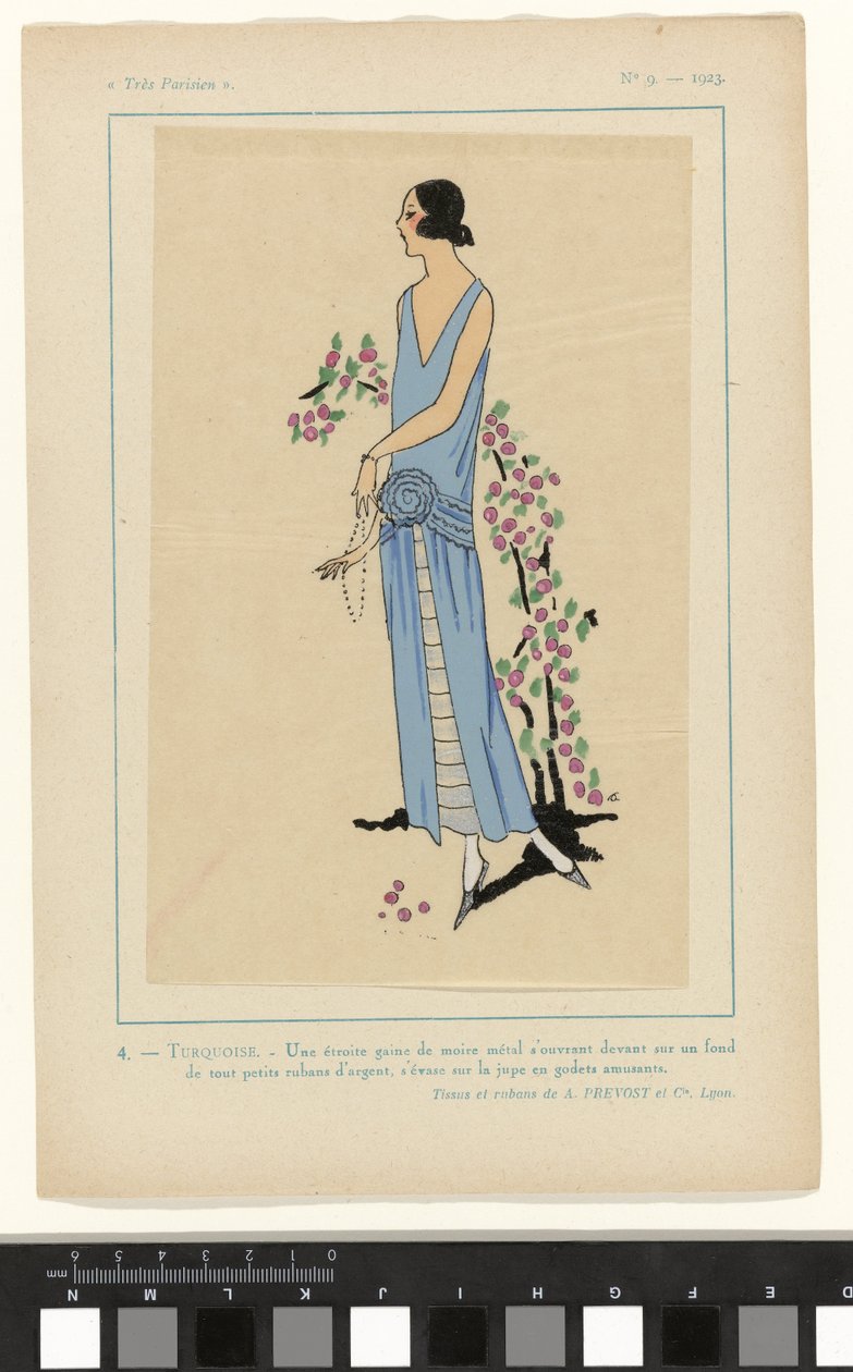 Très Parisien, 1923, No 9: 4. - TURQUOISE. - A Narrow Moire Sheath... by Anonymous