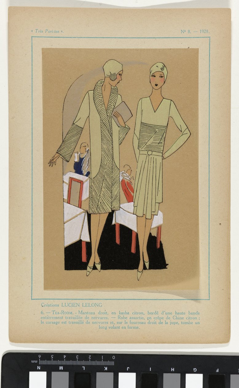 Très Parisien, 1928, No. 8: Creations LUCIEN LELONG / 6. - TEA-ROOM... by Anonymous