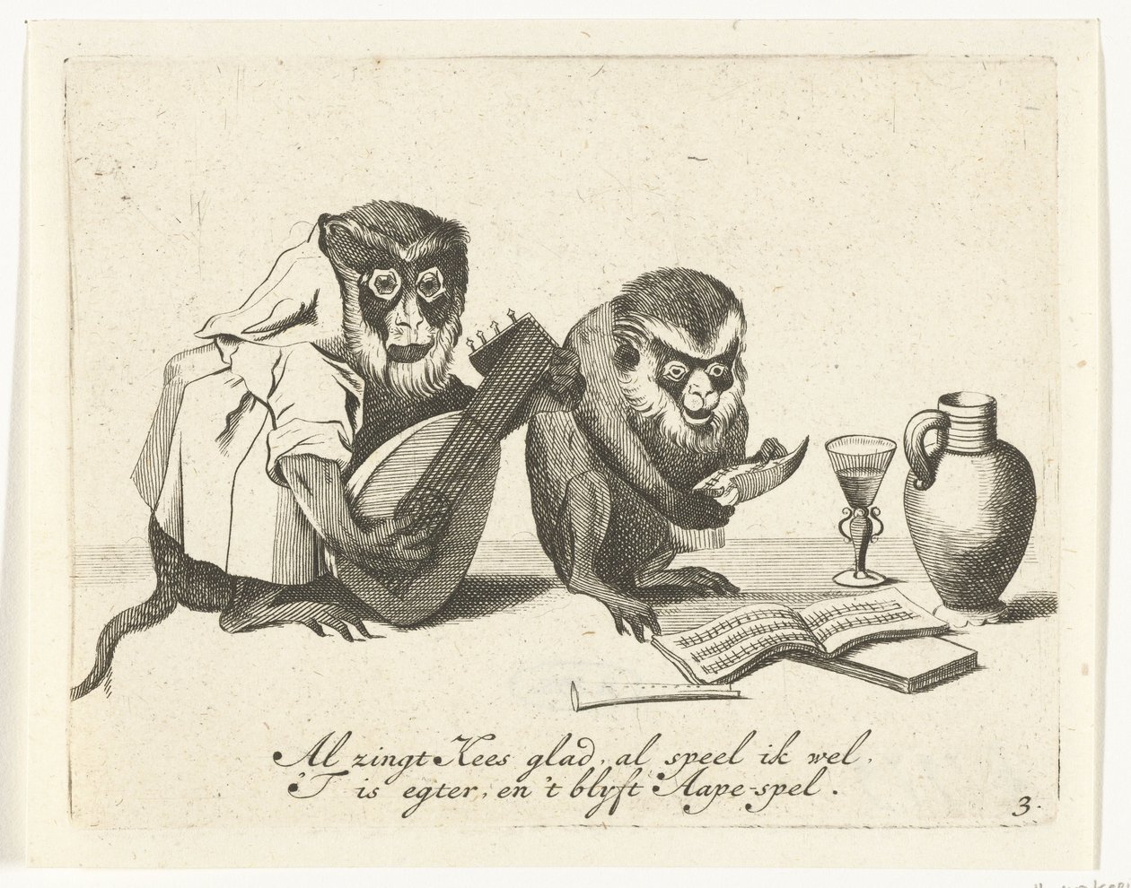 Two Monkeys Making Music (Various Trades of Human Life Represented by Monkeys Series) by Anonymous
