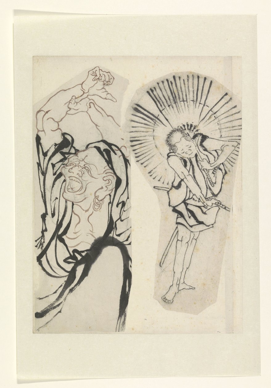 Two Figures, One Holding a Parasol and a Sword (Hayano Kampei?) by Anonymous