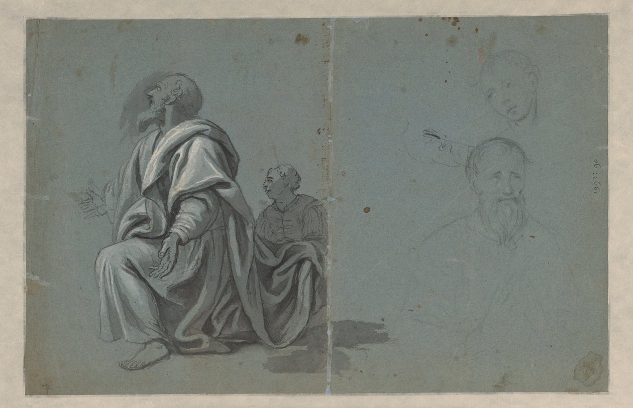 Two Kneeling Figures and Two Head Studies by Anonymous
