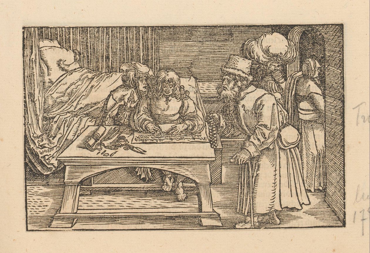 Two Men on the Edge of a Bed and an Old Man with Rosary by Anonymous