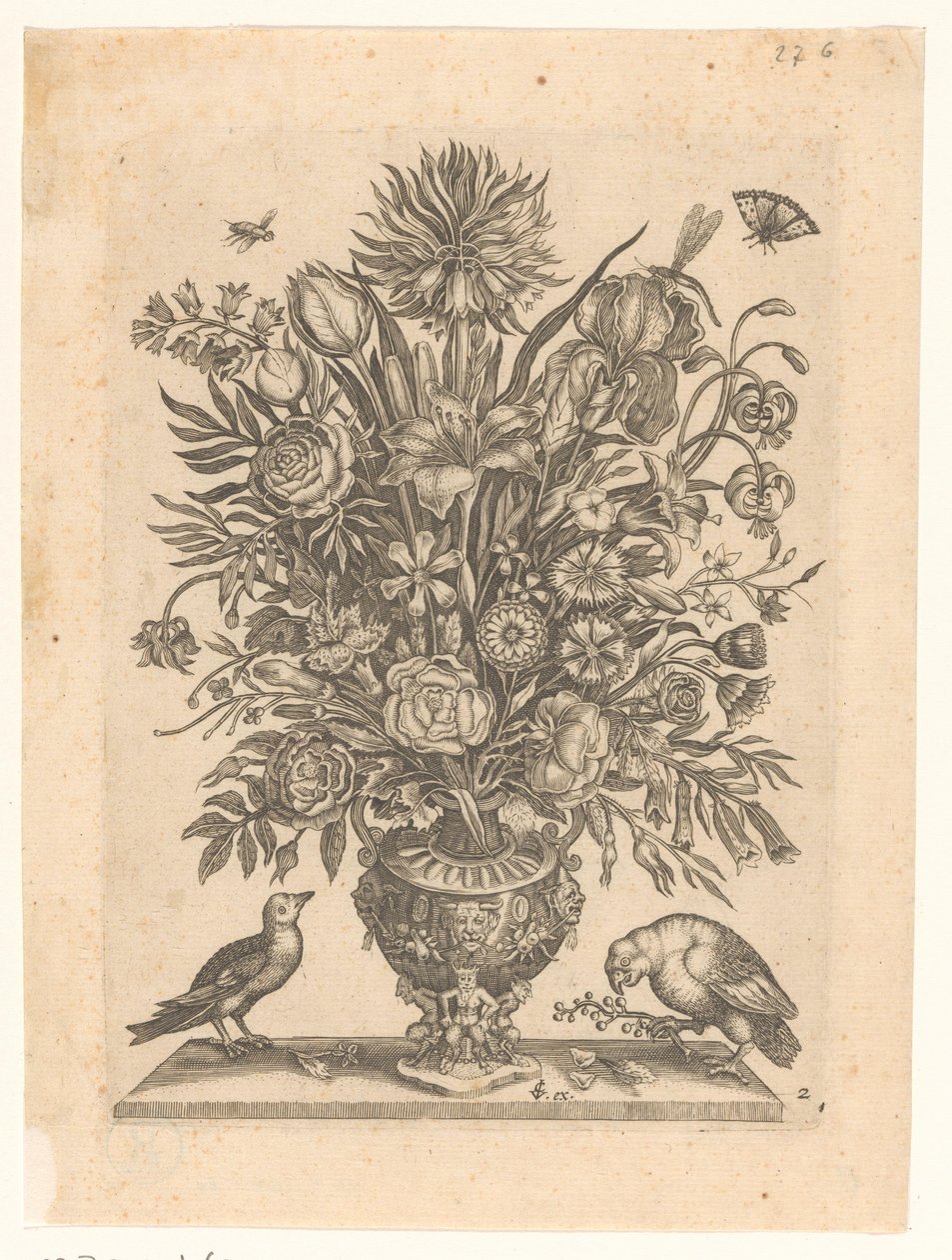 Vase with Flowers and Two Birds (series title: Vases with Flowers) by Anonymous