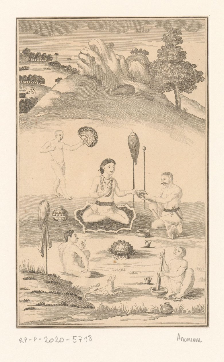 Five Indian Figures Around a Campfire by Anonymous