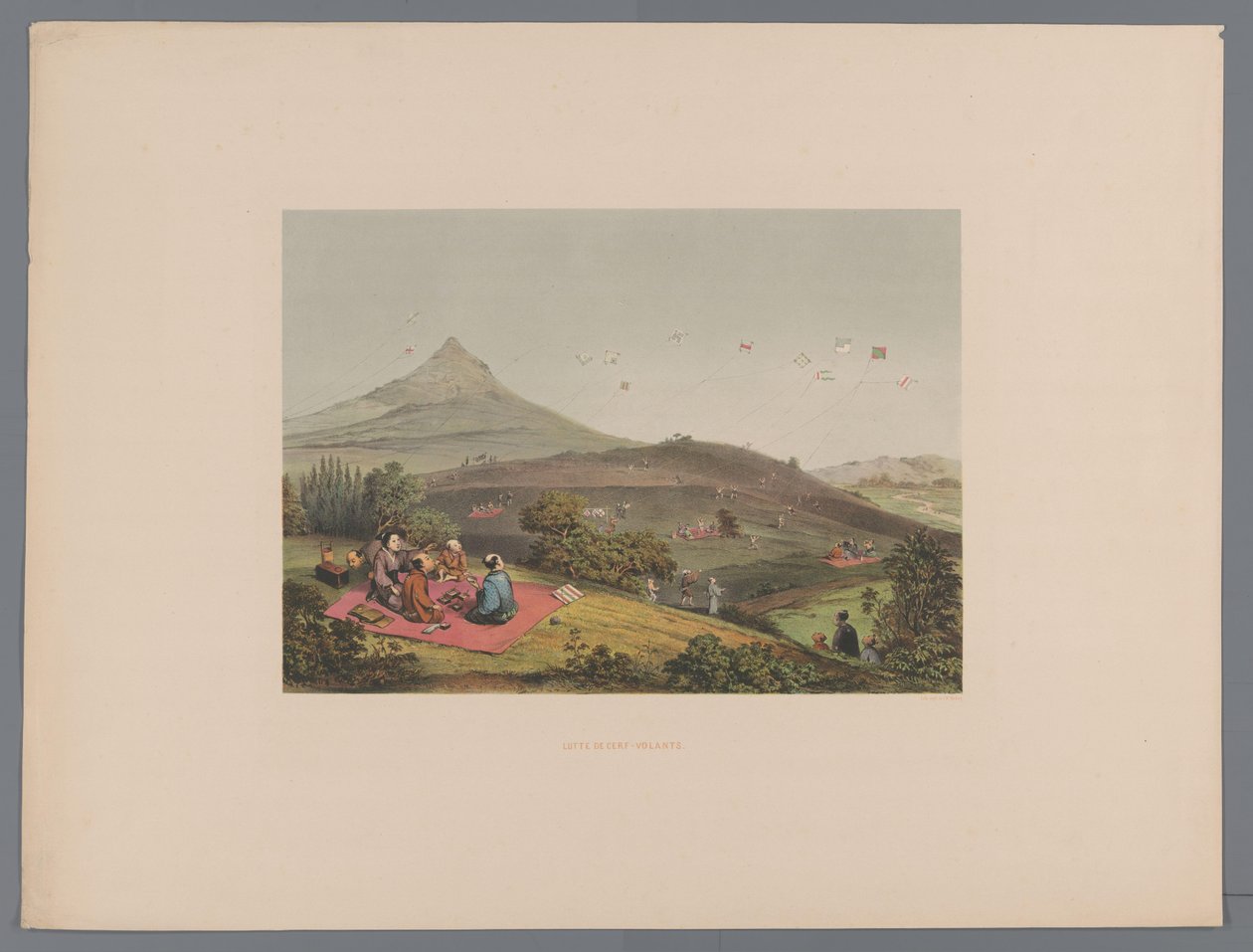 Kite Fights in a Japanese Hill Landscape (Kite Fight) (Souvenir of Japan Views from Nature with Text by Count de Lijnden) by Anonymous
