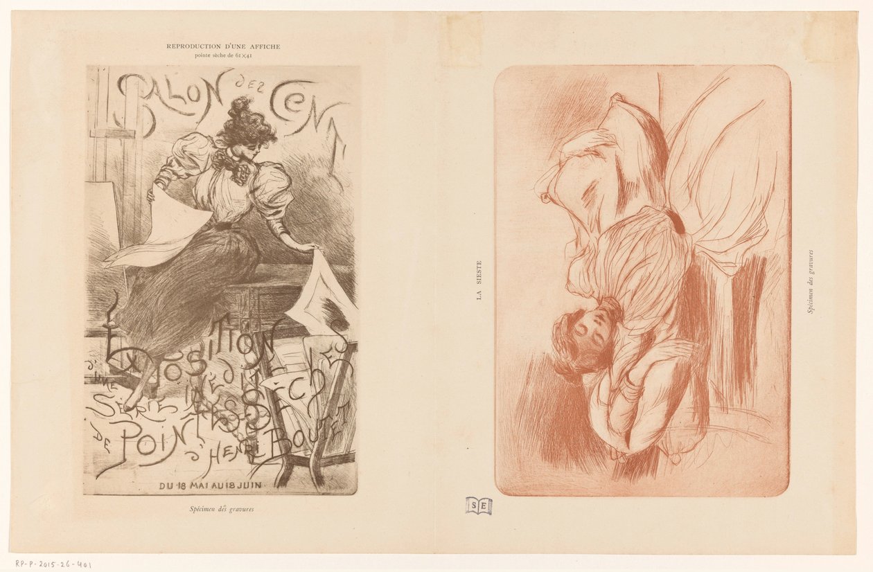 Woman Taking Prints from a Stand and a Sleeping Woman by Anonymous