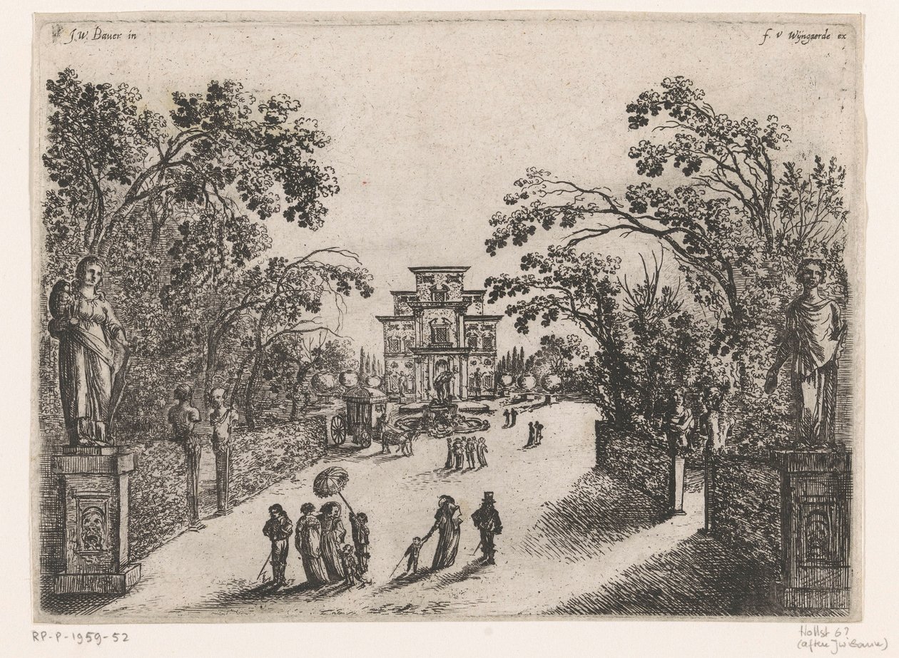 People Walking in a Park, a Country House in the Background by Anonymous