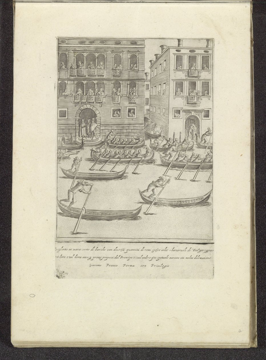 Competition of Gondolas and Rowboats in Venice by Anonymous