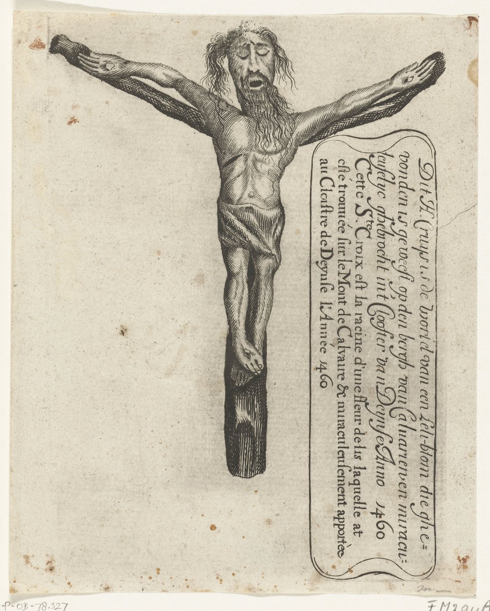 Miraculous Crucifix in the Monastery of Deinze, 1460 (This Holy Cross is the Root of a Lily Flower Found on Mount Calvary and Miraculously Brought to the Monastery of Deinze in the Year 1460) (title on object) by Anonymous