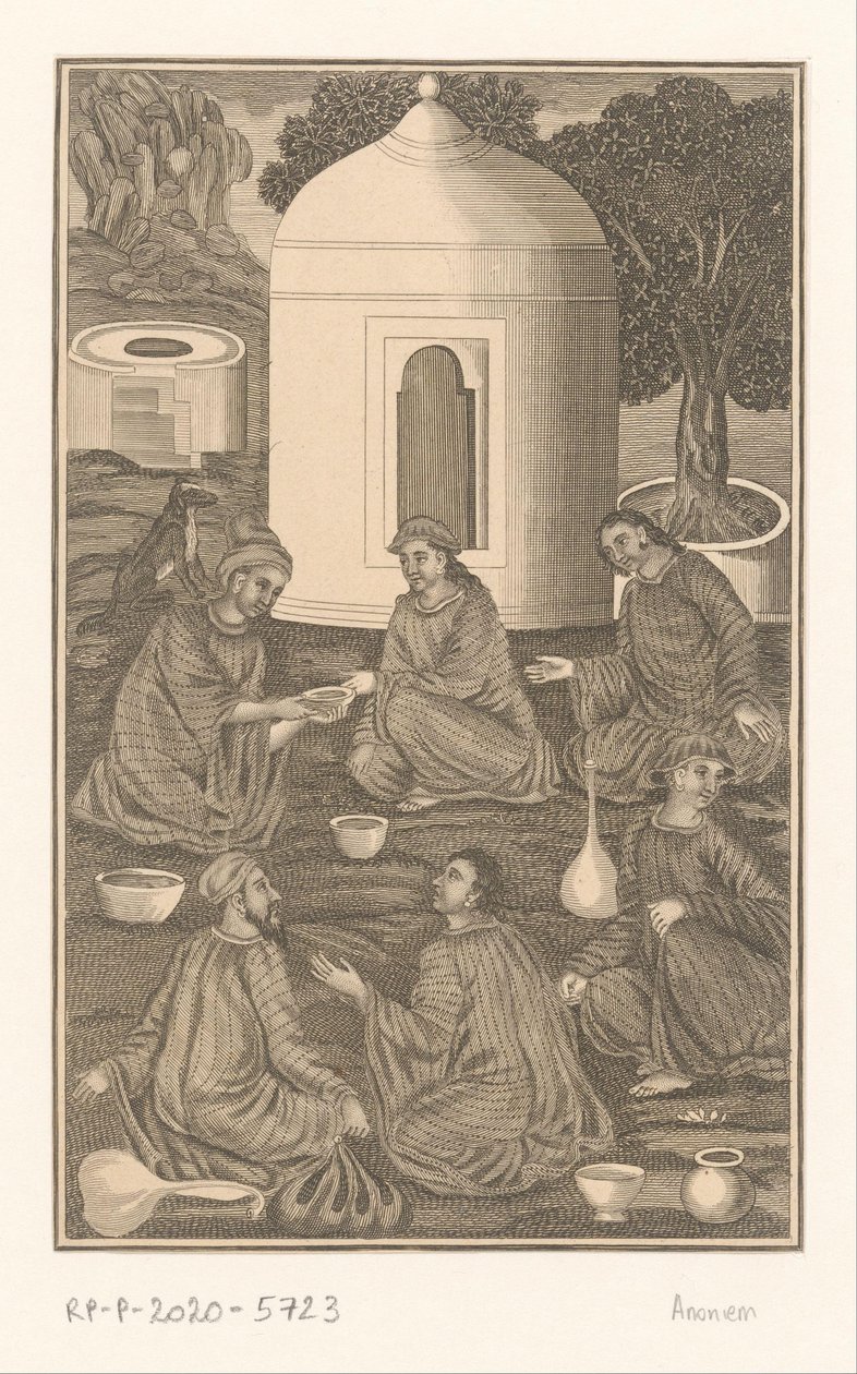 Six Indian Men with Drinking Bowls and Jugs by Anonymous
