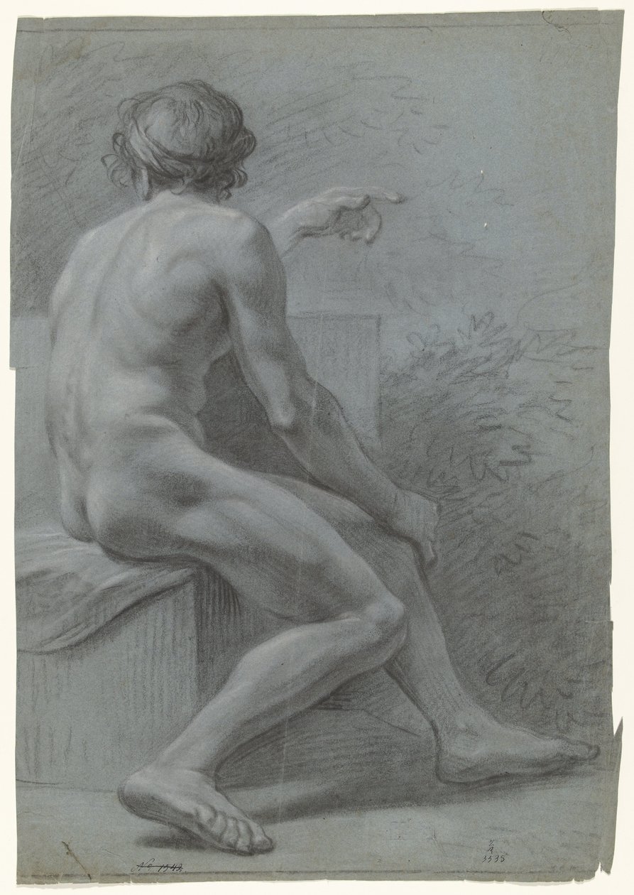 Seated Male Nude, Facing Right, Seen from the Back by Anonymous