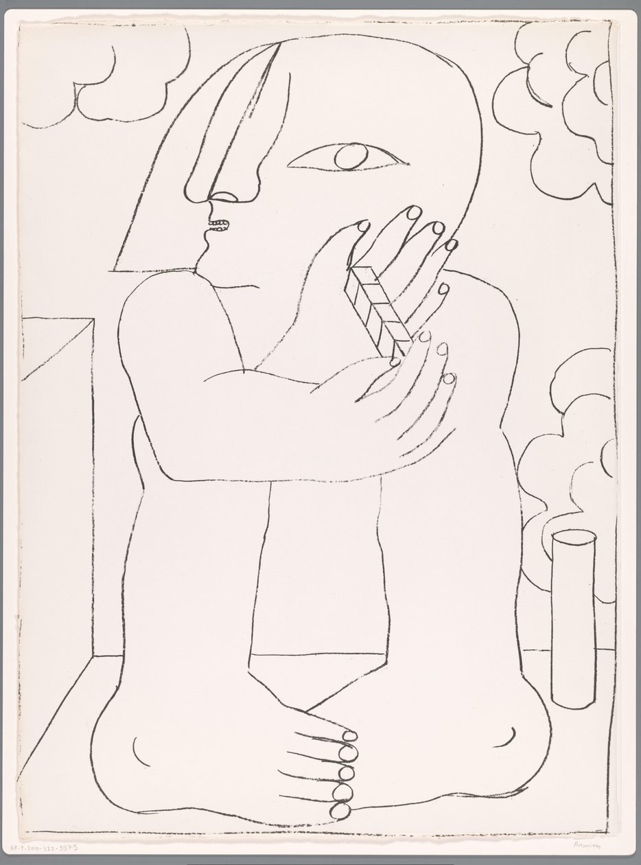 Seated Figure with Row of Five Cubes by Anonymous