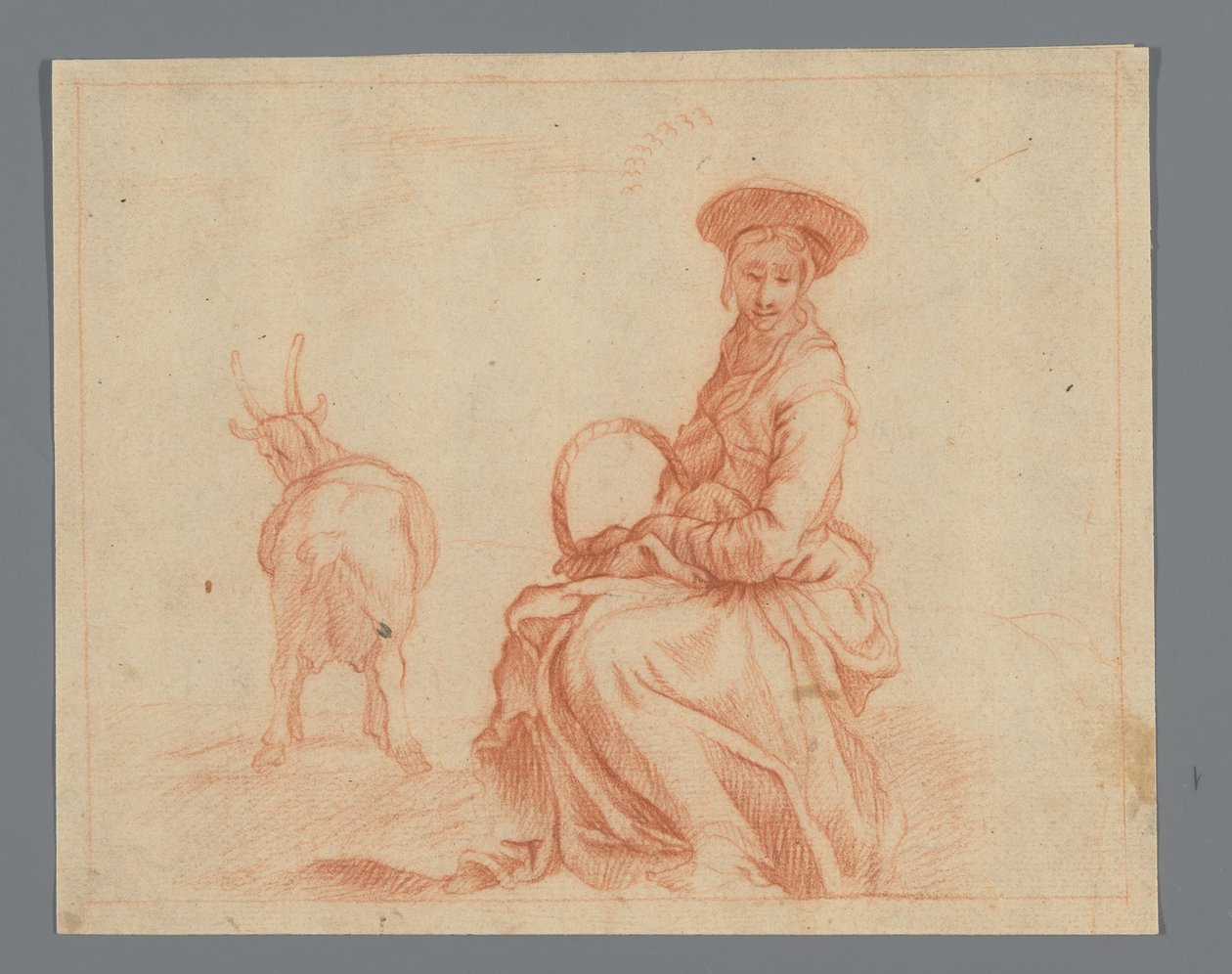 Seated Shepherdess with Goat by Anonymous