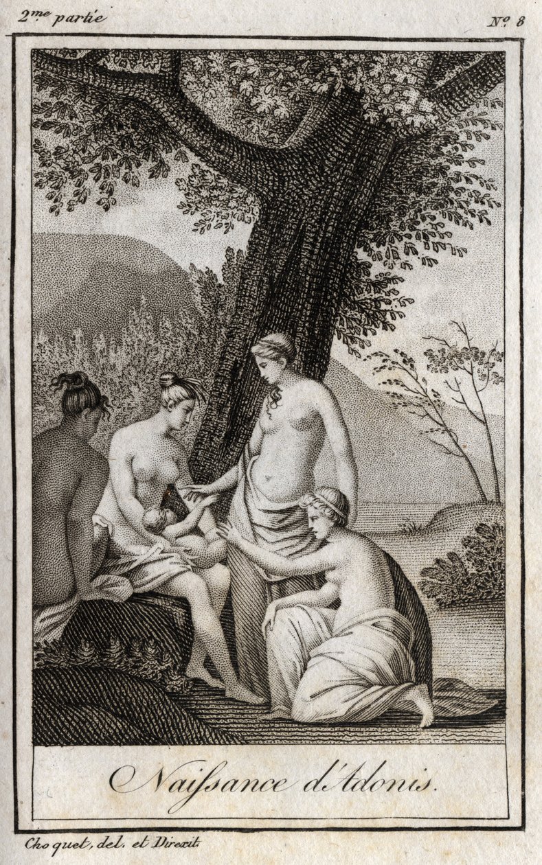 Adonis is born. Engraving from 1819 in 